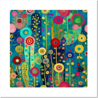 Colorful Abstract Floral Garden Pattern Posters and Art